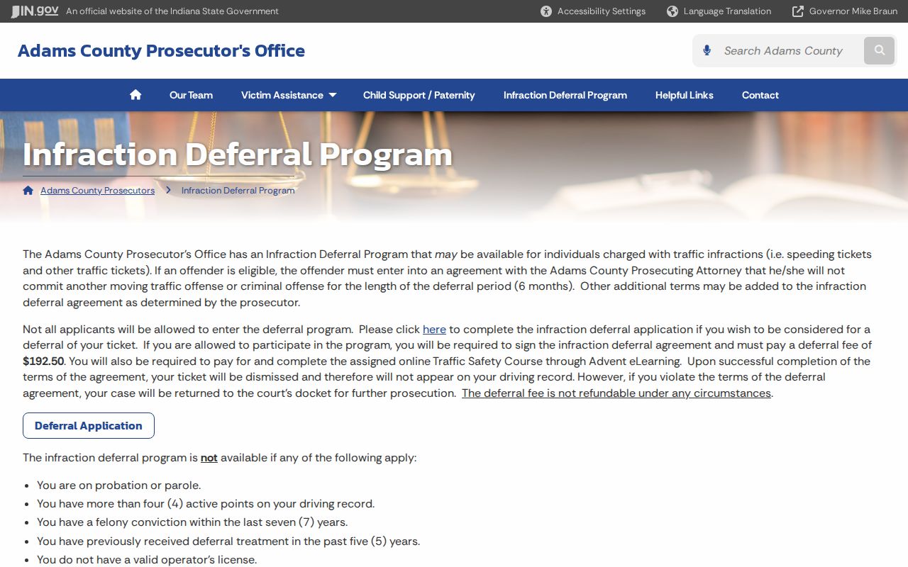 Adams infraction deferral program