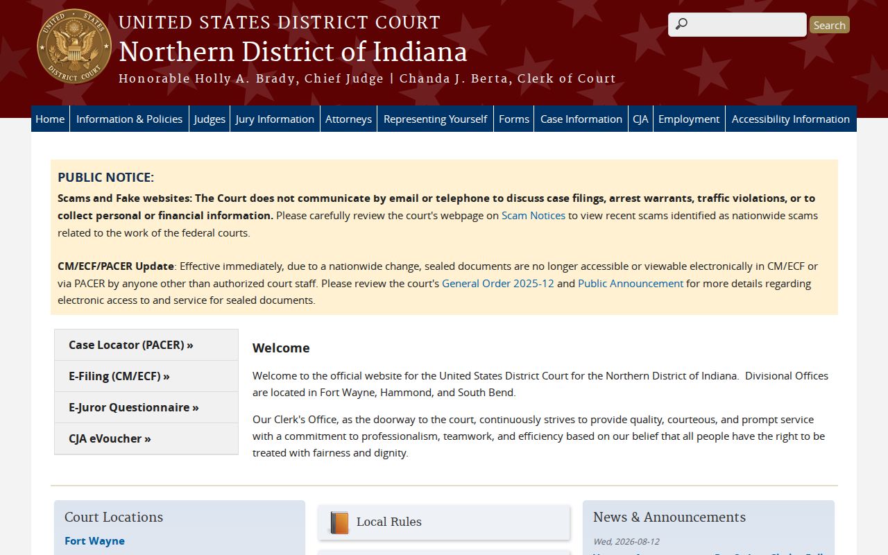 Northern District of Indiana page