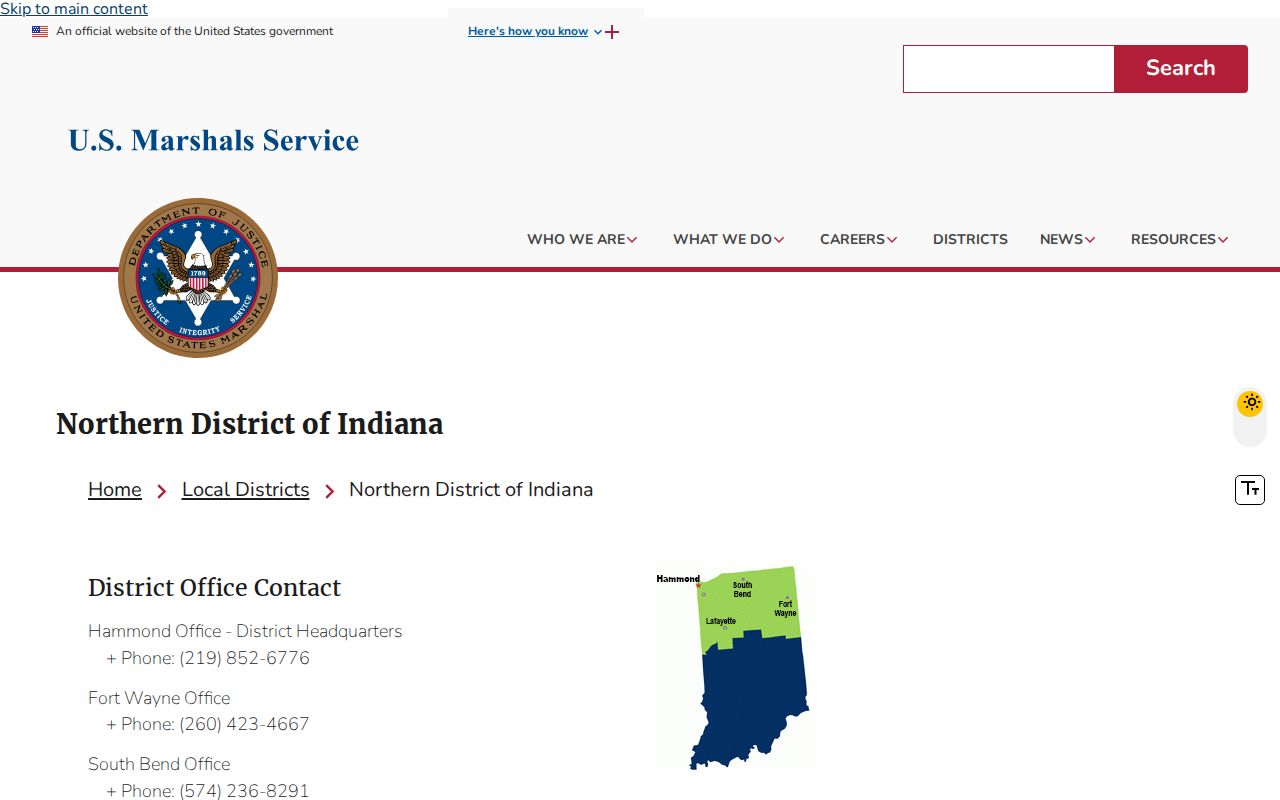 U.S. Marshals Northern Indiana page